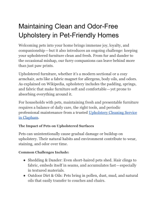 Maintaining Clean and Odor-Free Upholstery in Pet-Friendly Homes