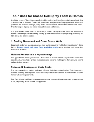 Top 7 Uses for Closed Cell Spray Foam in Homes