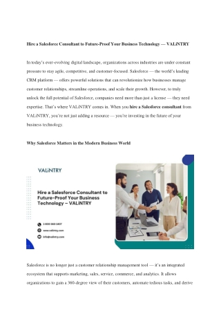 Hire a Salesforce Consultant to Future-Proof Your Business Technology — VALiNTRY