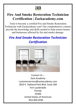 Fire And Smoke Restoration Technician Certification | Zackacademy.com