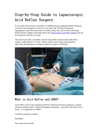 Step-by-Step Guide to Laparoscopic Acid Reflux Surgery