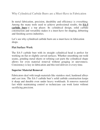 Why Cylindrical Carbide Burrs are a Must-Have in Fabrication