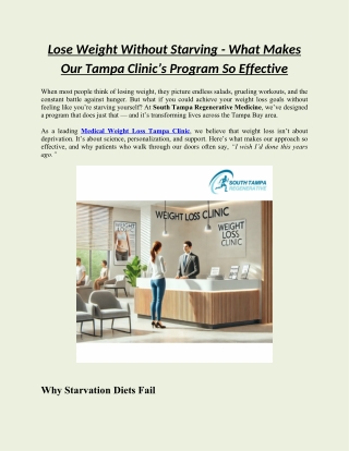 Lose Weight Without Starving - What Makes Our Tampa Clinic’s Program So Effective