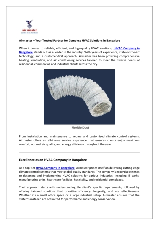 Your Trusted Partner for Complete HVAC Solutions in Bangalore