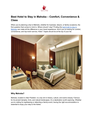 Best Hotel to Stay in Mahoba – Comfort, Convenience & Class