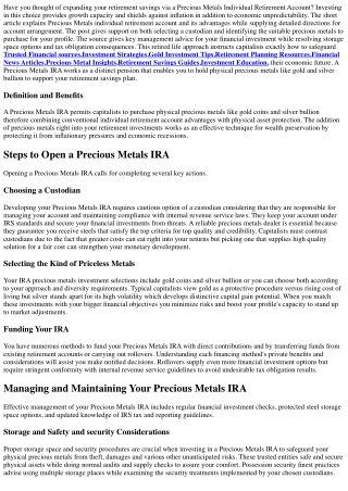 How set up a precious metals IRA?