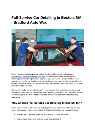 Full-Service Car Detailing in Boston, MA _ Bradford Auto Wax