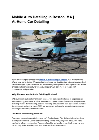 Mobile Auto Detailing in Boston, MA _ At-Home Car Detailing
