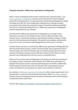 Living the Good Life 2 BHK Luxury Apartments in Nallagandla