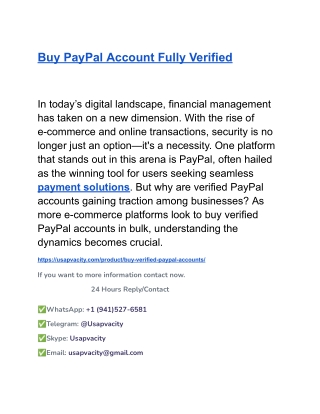 Buy PayPal Account Fully Verified