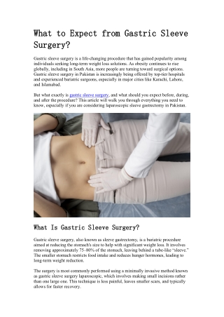 What to Expect from Gastric Sleeve Surgery