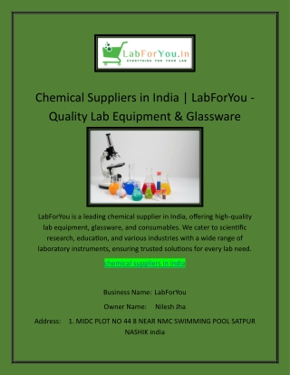 Chemical Suppliers in India | LabForYou - Quality Lab Equipment & Glassware