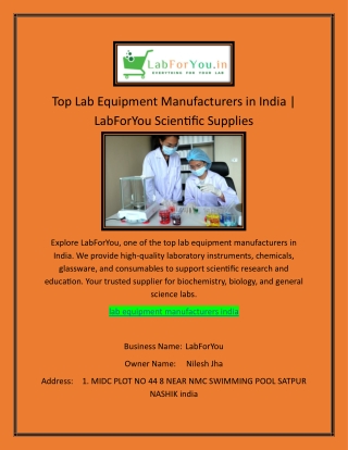 Top Lab Equipment Manufacturers in India | LabForYou Scientific Supplies