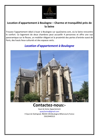 Location d'appartement à Boulogne – Charme et tranquillité près de la Seine