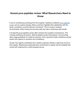 Honest pura peptides review_ What Researchers Need to Know