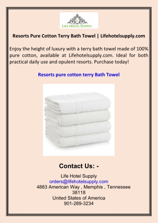 Resorts Pure Cotton Terry Bath Towel  Lifehotelsupply.com