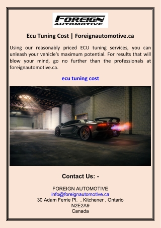 Ecu Tuning Cost  Foreignautomotive.ca