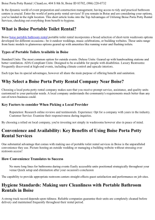 Leading Benefits of Using Boise Porta Potty Rental Services