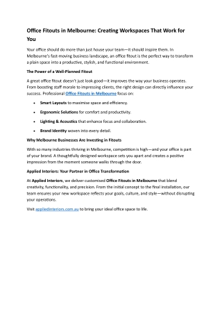 Office Fitouts in Melbourne: Creating Workspaces That Work for You