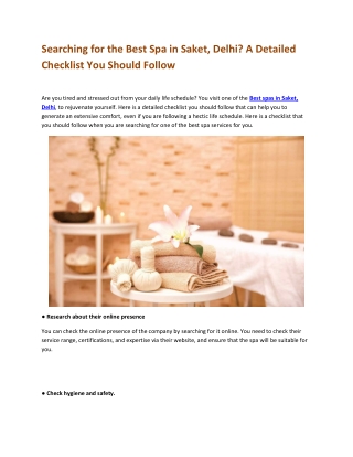 Searching for the Best Spa in Saket Delhi A Detailed Checklist You Should Follow
