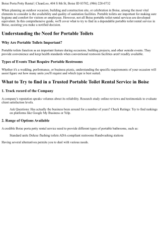 What to Look For in a Trusted Portable Toilet Rental Service in Boise