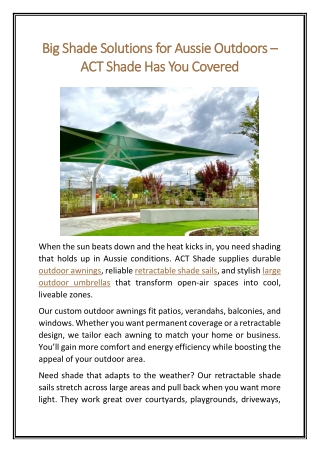 Big Shade Solutions for Aussie Outdoors – ACT Shade Has You Covered