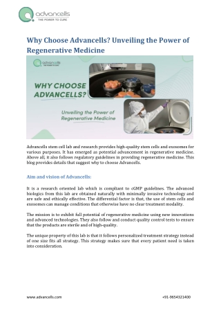 Why Choose Advancells? Unveiling the Power of  Regenerative Medicine