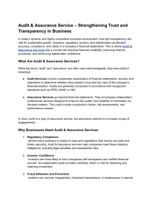 Audit & Assurance Service – Strengthening Trust and Transparency in Business