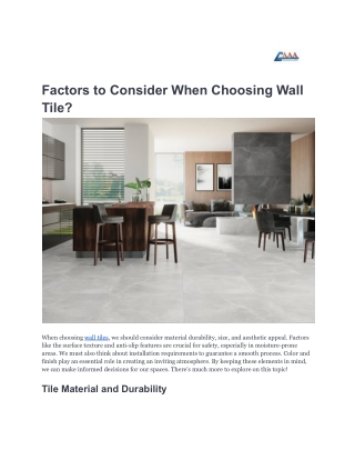 Factors to Consider When Choosing Wall Tile_