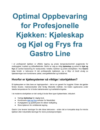 Optimal Oppbevaring for Profesjonelle Kjøkken_ Kjøleskap og Kjøl og Frys fra Gastro Line