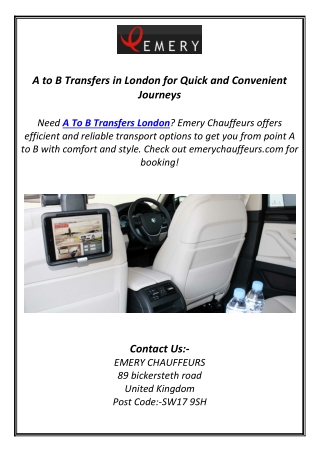 A to B Transfers in London for Quick and Convenient Journeys