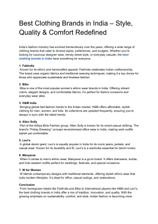 Best Clothing Brands in India – Style, Quality & Comfort Redefined