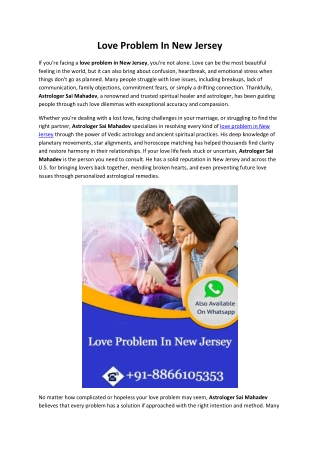 Love Problem In New Jersey