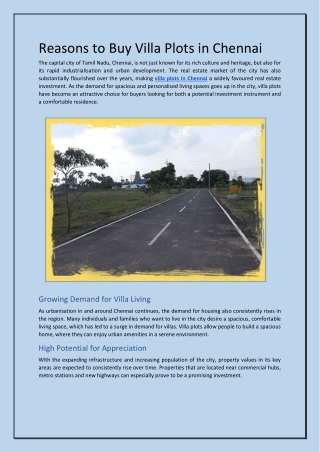 Reasons to Buy Villa Plots in Chennai