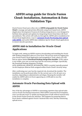 ADFDI setup guide for Oracle Fusion Cloud: Installation, Automation & Data Valid