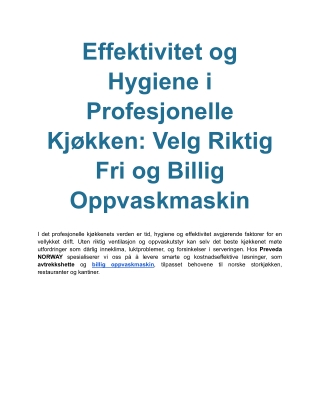 Effektivitet og Hygiene i Profesjonelle Kjøkken_ Velg Riktig Fr og Billig Oppvaskmaskin