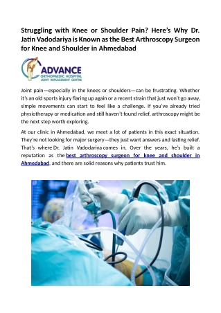 Best Arthroscopy Surgeon for Knee and Shoulder in Ahmedabad