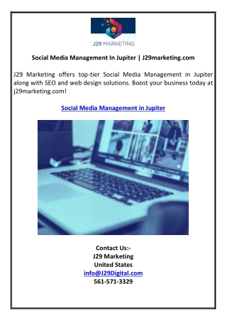Social Media Management In Jupiter | J29marketing.com