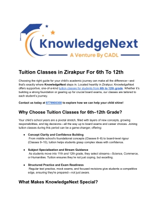 Tuition Classes in Zirakpur For 6th To 12th