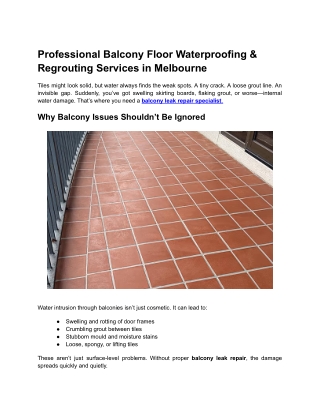 Professional Balcony Floor Waterproofing & Regrouting Services in Melbourne