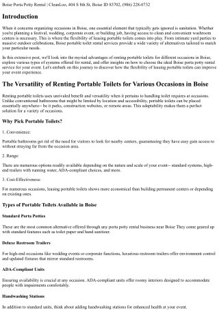 The Flexibility of Leasing Portable Toilets for Different Occasions in Boise