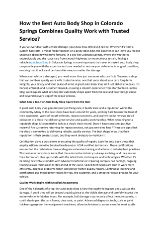 How the Best Auto Body Shop in Colorado Springs