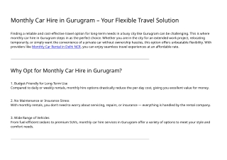 Monthly Car Hire in Gurugram