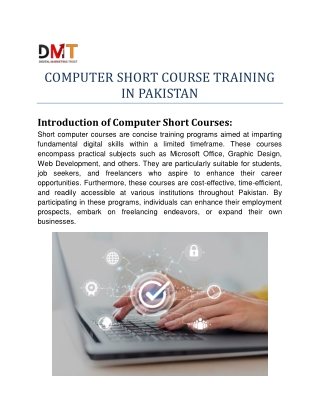 COMPUTER SHORT COURSE TRAINING IN PAKISTAN
