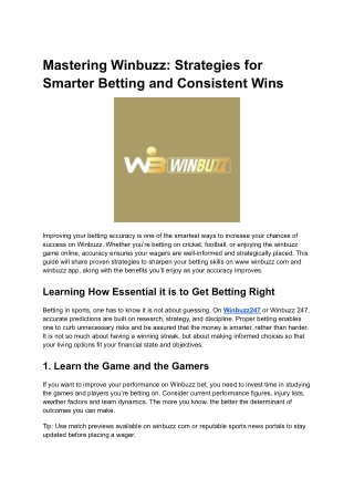 Mastering Winbuzz_ Strategies for Smarter Betting and Consistent Wins