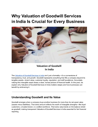 Valuation of Goodwill services in india