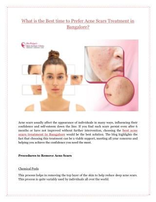What is the Best time to Prefer Acne Scars Treatment in Bangalore?