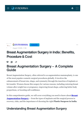 Breast Augmentation Surgery in India  Benefits, Procedure & Cost