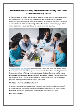 Pharmaceutical Consultant, Pharmaceutical Consulting Firm Expert Guidance for Industry Success