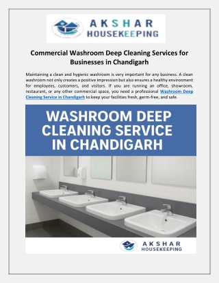 Commercial Washroom Deep Cleaning Services for Businesses in Chandigarh